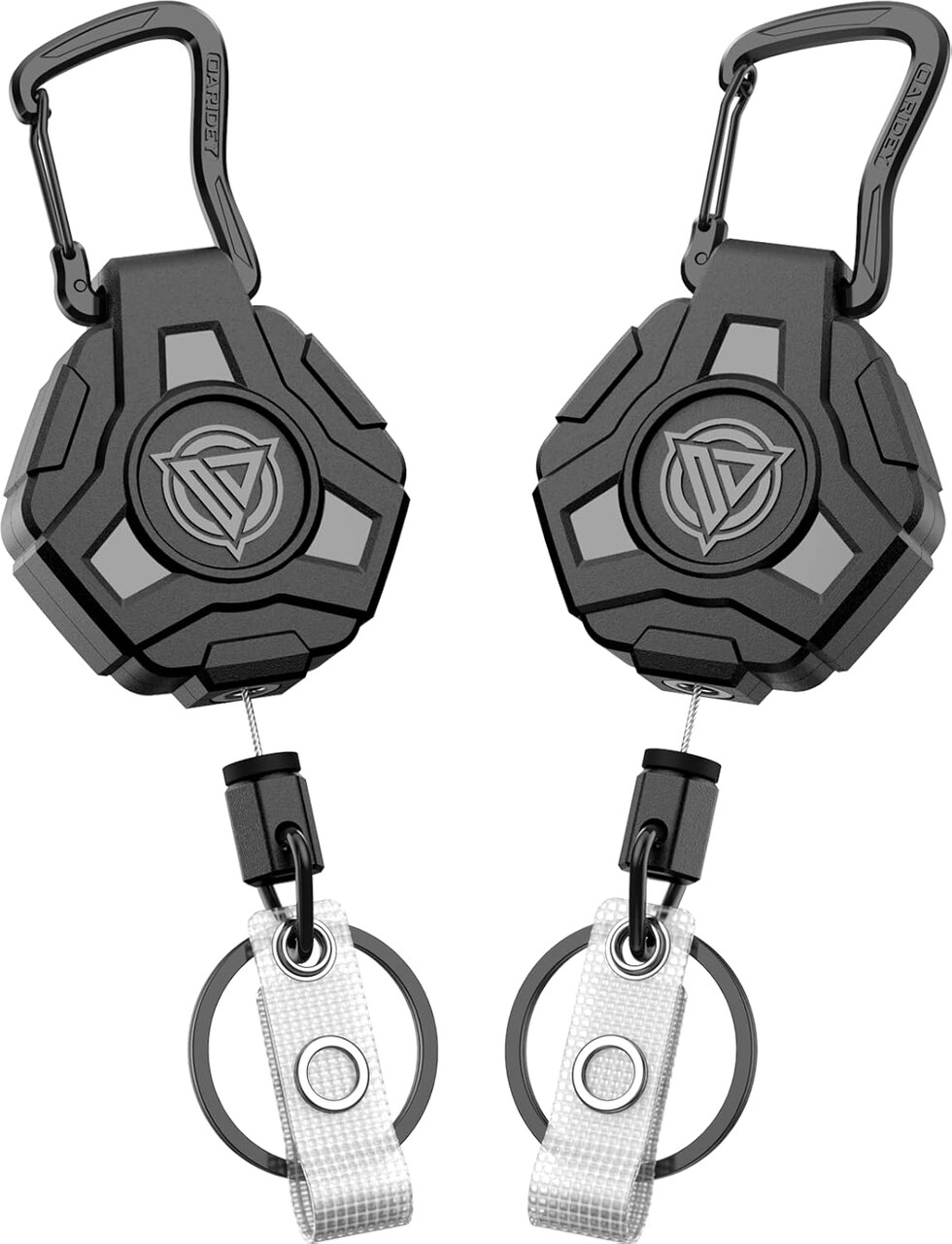 2 Pack Retractable Keychain, Heavy Duty Carabiner Badge Holder, Tactical ID Badge Reel with 31.5'' Coated Steel Cord, Bearing